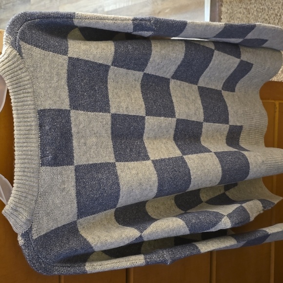 Sincerely Jules Blue and Light Grey Checkered Sweater - Picture 3 of 6